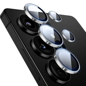 Galaxy S25 Ultra Linsskydd Kameraskydd Härdat Glas med Metallring Titan Silverblå