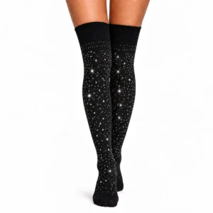 Glittrande Knästrumpor med Strass – Helsvart, Overknee