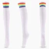 Glittrande knästrumpor med strass – vit med regnbågsränder, overknee