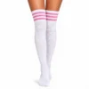 Glittrande Knästrumpor med Strass – Vit med Rosa Ränder, Overknee
