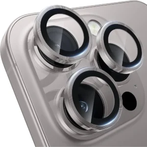 iPhone 15 Pro / 15 Pro Max Linsskydd Kameraskydd Härdat Glas med Metallring Titan