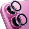 iPhone 16 / 16 Plus Linsskydd Kameraskydd Härdat Glas med Metallring Rosa