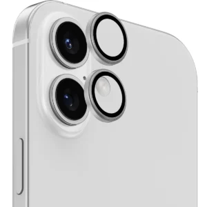 iPhone 16 / 16 Plus Linsskydd Kameraskydd Härdat Glas med Metallring Silver