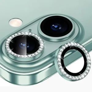 iPhone 16 / 16 Plus Linsskydd Kameraskydd Härdat Glas med Strassring Grön