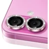 iPhone 16 / 16 Plus Linsskydd Kameraskydd Härdat Glas med Strassring Rosa