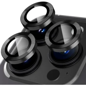iPhone 16 Pro / 16 Pro Max Linsskydd Kameraskydd Härdat Glas med Metallring Svart