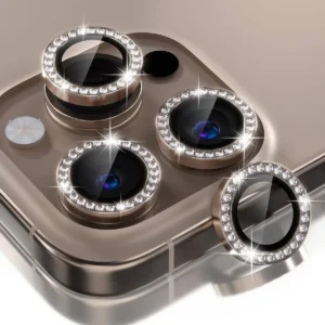 iPhone 16 Pro / 16 Pro Max Linsskydd Kameraskydd Härdat Glas med Strassring Brun