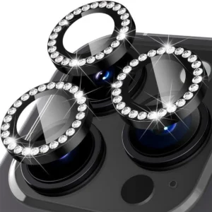 iPhone 16 Pro / 16 Pro Max Linsskydd Kameraskydd Härdat Glas med Strassring Svart