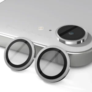 iPhone 16e Linsskydd Kameraskydd Härdat Glas med Metallring Silver