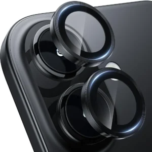 iPhone 16e Linsskydd Kameraskydd Härdat Glas med Metallring Svart