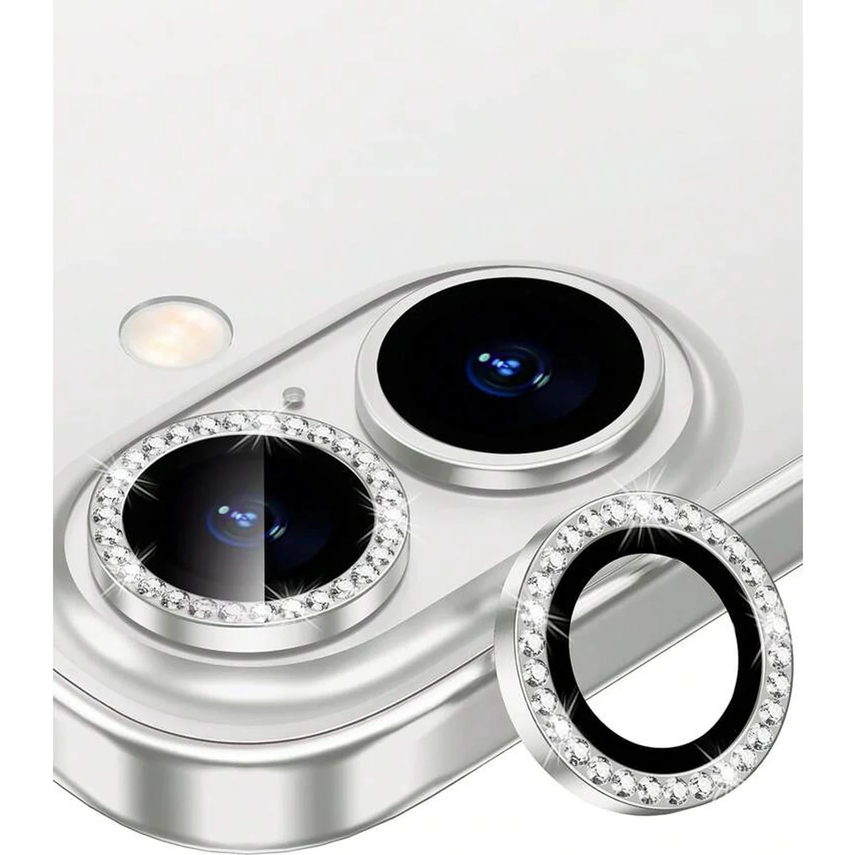 Iphone 17 linsskydd kameraskydd härdat glas med strassring silver