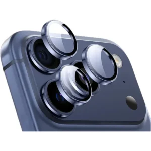 iPhone 17 Pro / 17 Pro Max Linsskydd Kameraskydd Härdat Glas med Metallring Blå