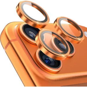 iPhone 17 Pro / 17 Pro Max Linsskydd Kameraskydd Härdat Glas med Metallring Orange
