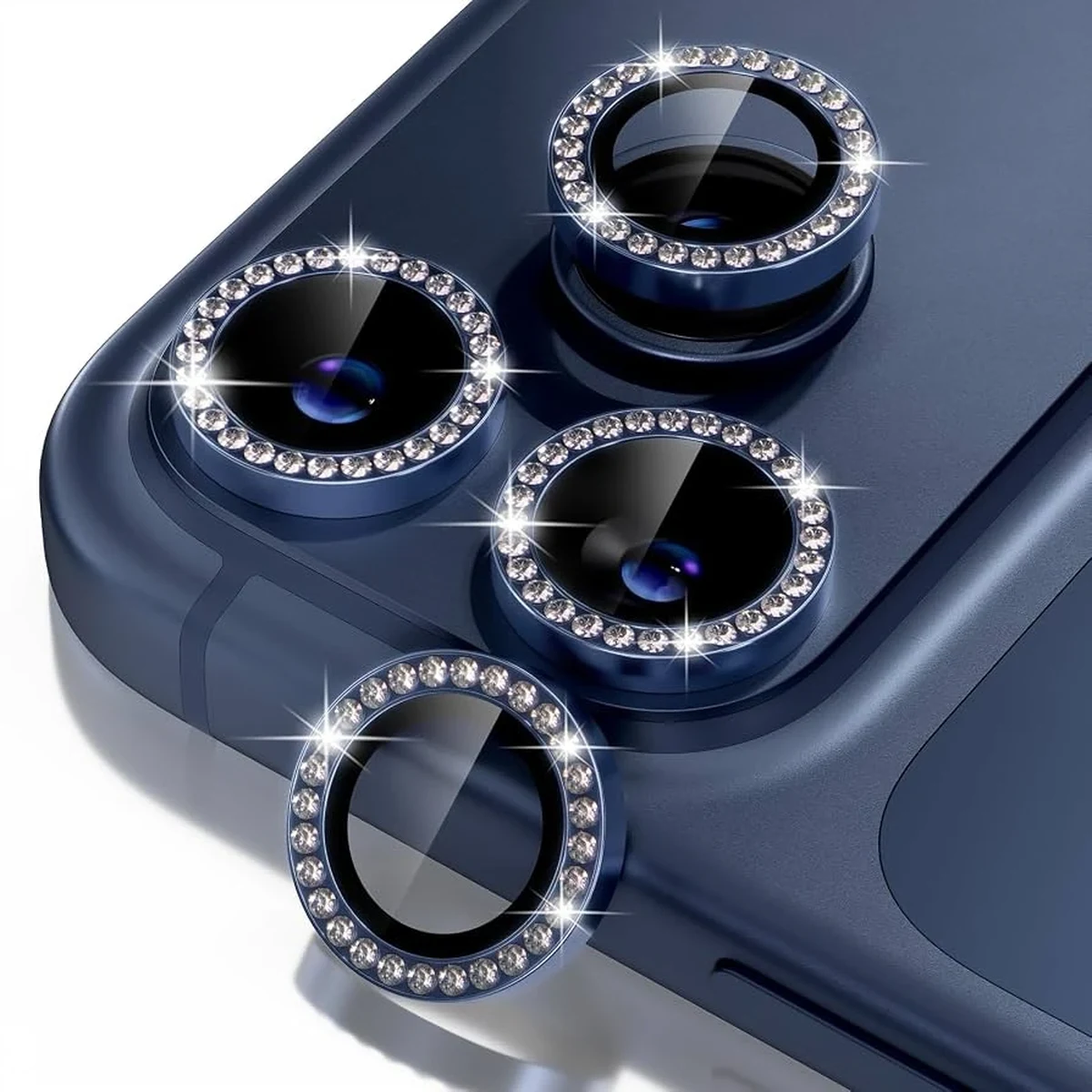 Iphone 17 pro / 17 pro max linsskydd kameraskydd härdat glas med strassring blå