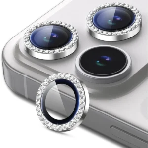 iPhone 17 Pro / 17 Pro Max Linsskydd Kameraskydd Härdat Glas med Strassring Silver