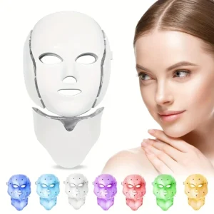 LED-ansiktsmask med Halsdel – 7 Ljusfärger för Ansikte och Hals