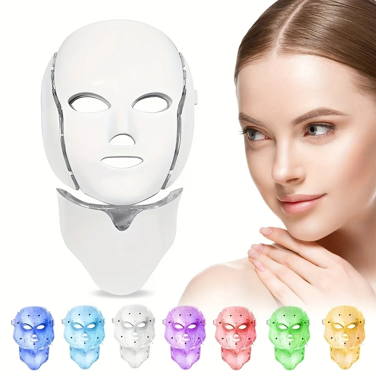 LED-ansiktsmask med Halsdel – 7 Ljusfärger för Ansikte och Hals