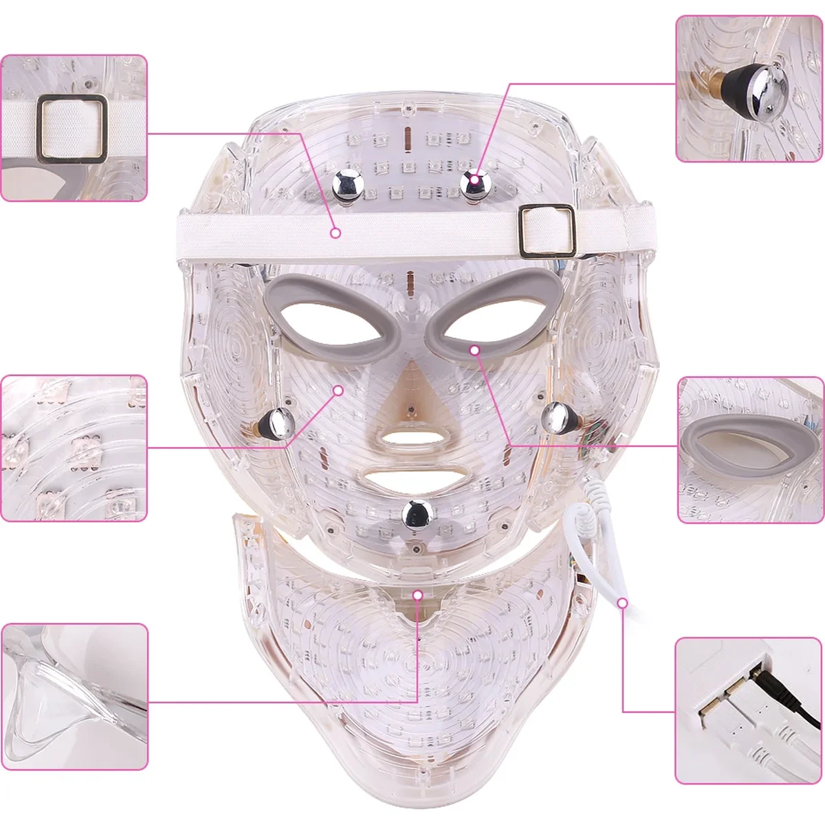 Led-ansiktsmask med halsdel – 7 ljusfärger för ansikte och hals