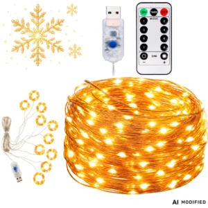 LED Ljusgardin 3 × 3 m 300 LED Varmvit – USB, Fjärrkontroll, Timer och 8 Lägen