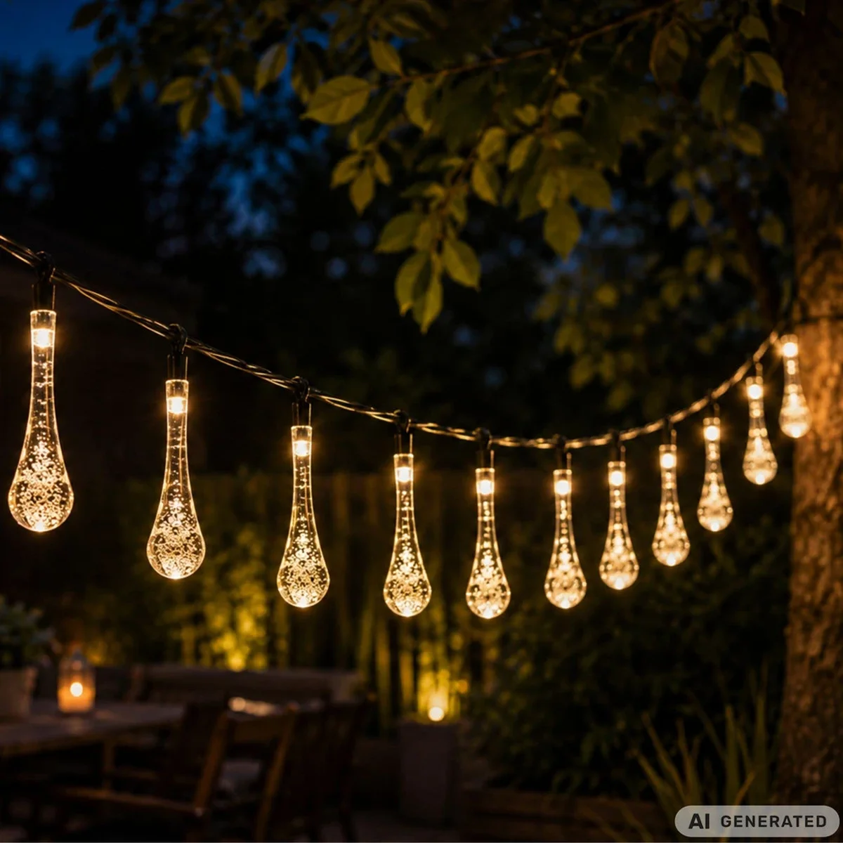 Solcellsdriven istappsljusslinga 50 led varmvit – 6,5m trädgårdsbelysning med skymningssensor