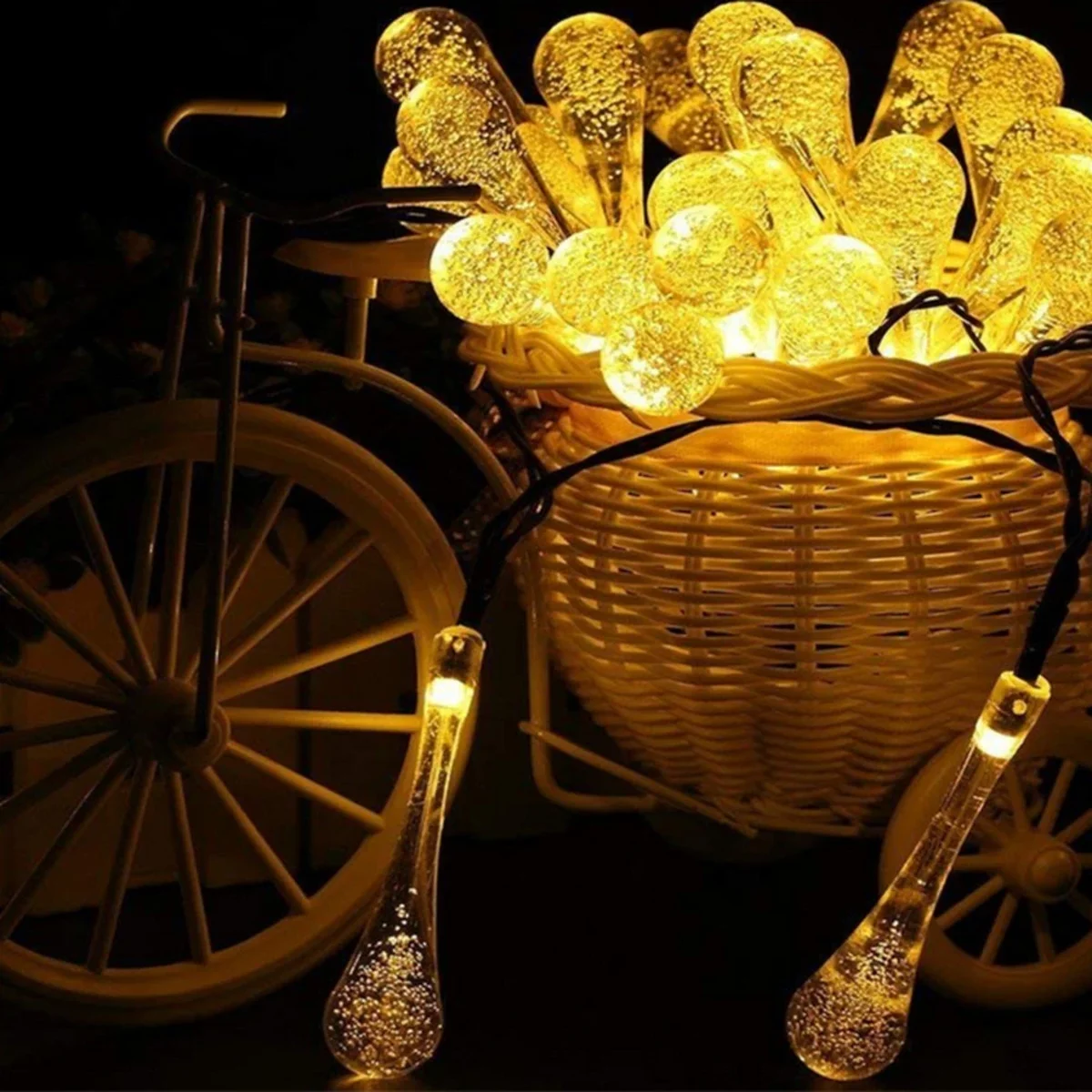 Solcellsdriven istappsljusslinga 50 led varmvit – 6,5m trädgårdsbelysning med skymningssensor