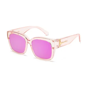 Solglasögon ovanpå Glasögon – Suncovers UV400, Fyrkantig, Transparent Rosa Båge, Rosa Spegellins