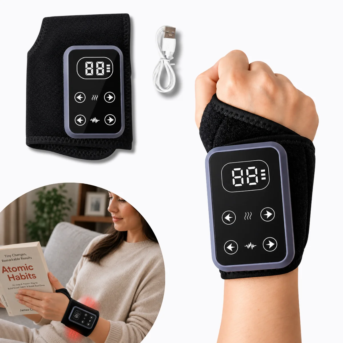 Trådlös Värmemassageapparat för Handled och Fotled – 3000 mAh