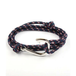 Marinblått Armband Med Fiskekrok (silver)