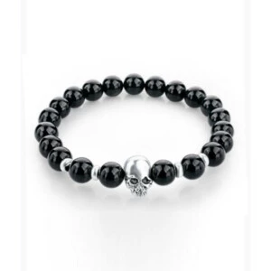 Handgjort Skull Dödskalle Armband M. Svarta Stenpärlor
