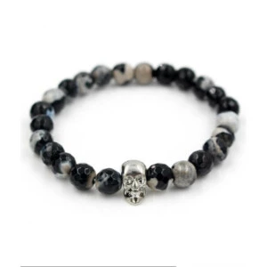 Handgjort Dödskalle Armband Silver M. Agatestenar