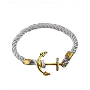 Handgjort Armband Rep Med Ankare I Metall (vit/guld)
