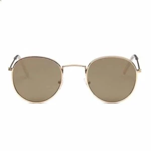 Runda Solglasögon Retro Guld Brunt Glas
