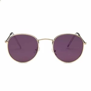 Runda Solglasögon Retro Guld Lila Glas