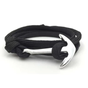 Handgjort Tygarmband Rep Med Ankare I Metall Svart/silver