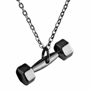 Trendigt Gym Hantel Halsband Gunmetal M. Svart Kedja
