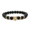 Handgjort Armband Svart Lavasten Och Guld Leopard