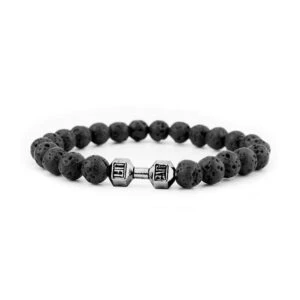 Handgjort Armband Svart Lavasten Och Hantel