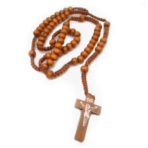 Långt Brunt Halsband Radband Av Trä Ljusbrun 8mm Träkulor