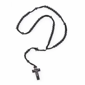 Långt Svart Halsband Radband Av Trä 8mm Träkulor