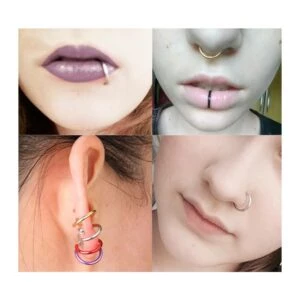 2-pack Svart Fake Piercing Öron Läpp Näsring Septum Läppring