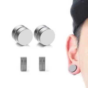 2-pack Silver Magnetisk Fake Piercing Öron Töjning Plug