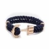 Handgjort Läderarmband Mörkblått Rep Ankare I Guld