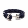 Handgjort Läderarmband Mörkblått Rep Ankare I Silver