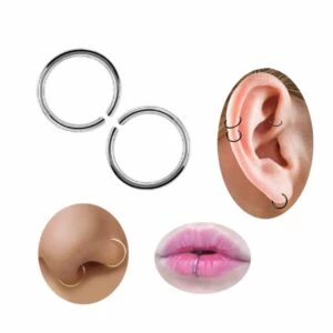 2-pack Silver Fake Piercing Öron Läpp Näsring Septum Läppring