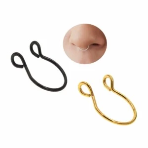 2-pack Fake Piercing Läpp Näsring Septum Läppring Guld Svart
