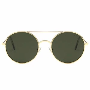 Guldiga Runda Solglasögon Grönt Glas