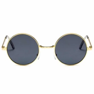 Guldiga Runda Solglasögon Svart Glas
