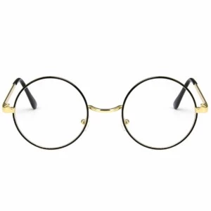 Svarta Guldiga Runda Glasögon Klart Glas Utan Styrka Klarglas