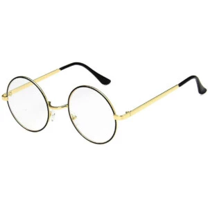 Svarta Guldiga Runda Glasögon Klart Glas Utan Styrka Klarglas