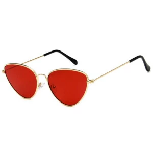 Guldiga Triangulära Solglasögon Rött Glas